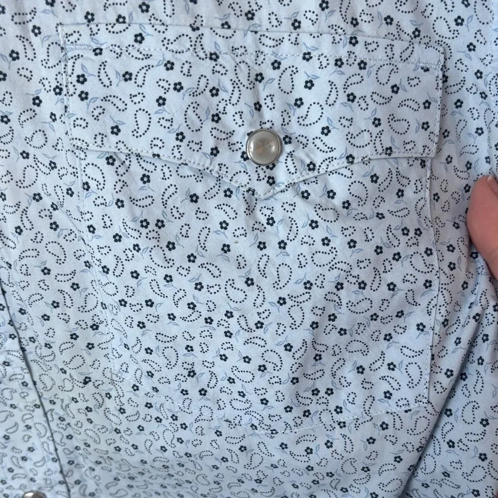 Banana Republic Men Pearl snap western Blue paisley button down Shirt medium EUC